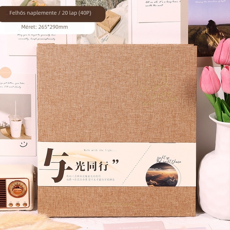 Textil borítású fotóalbum fóliázott ragasztó oldalakkal, DIY, nagy kapacitású ballagási emlékkönyv