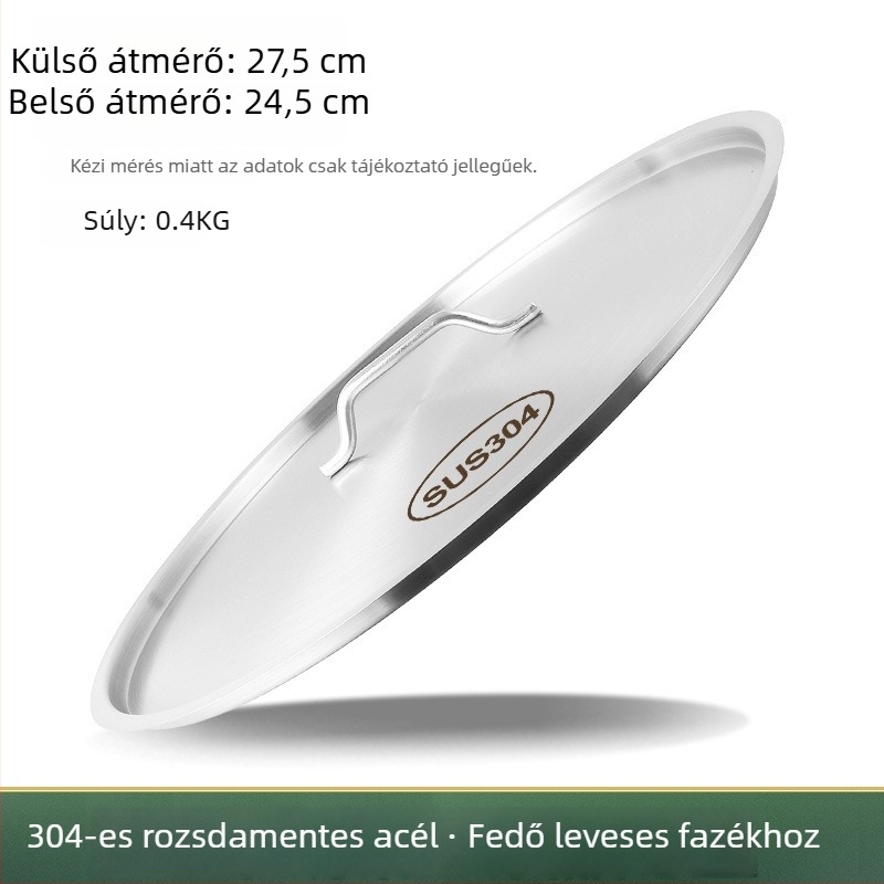 Extra vastag 304 rozsdamentes acél levesvödör fedő, lapos kör alakú, élelmiszer-minőségű