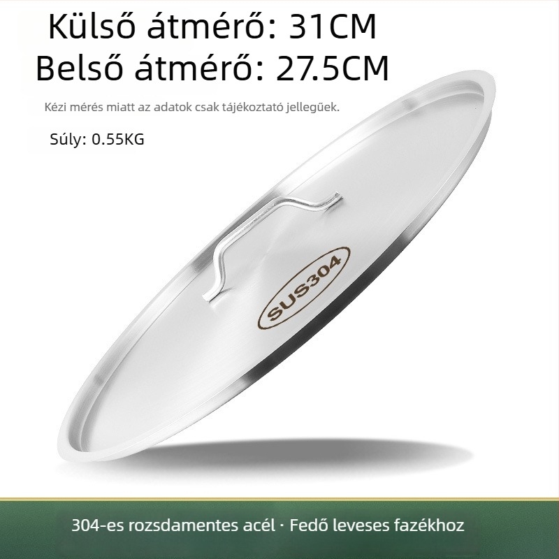 Extra vastag 304 rozsdamentes acél levesvödör fedő, lapos kör alakú, élelmiszer-minőségű