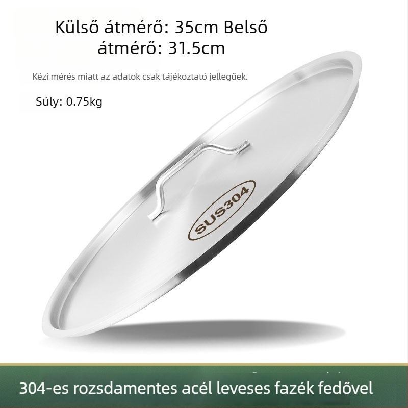 Extra vastag 304 rozsdamentes acél levesvödör fedő, lapos kör alakú, élelmiszer-minőségű