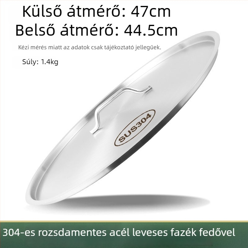 Extra vastag 304 rozsdamentes acél levesvödör fedő, lapos kör alakú, élelmiszer-minőségű