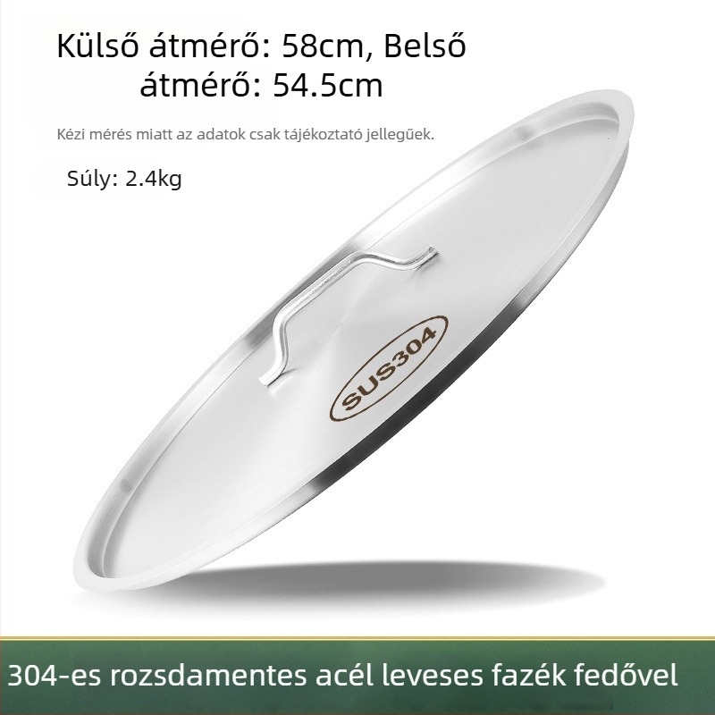 Extra vastag 304 rozsdamentes acél levesvödör fedő, lapos kör alakú, élelmiszer-minőségű