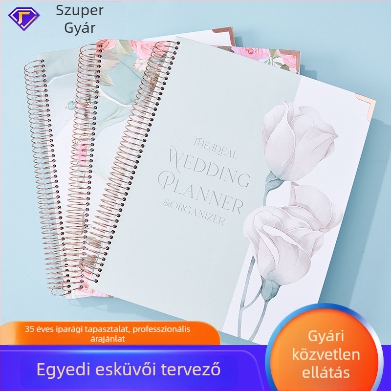 Esküvői tervező füzet virágos borítóval, spirálkötés, kreatív stílus, 100–200 oldal