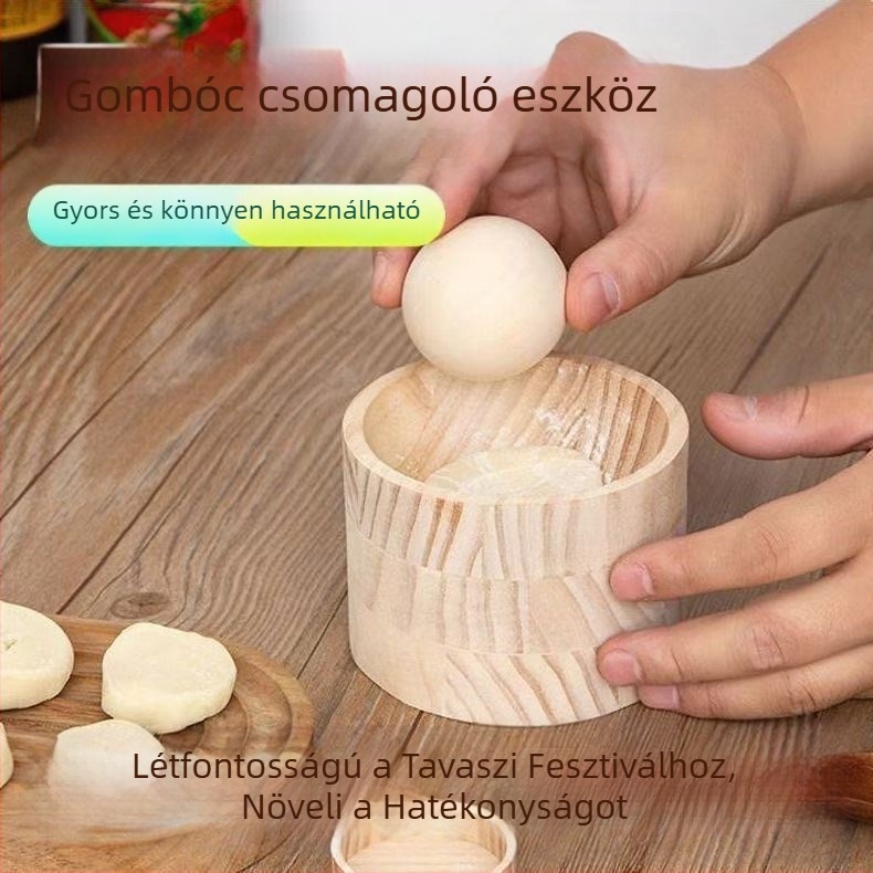 Fából készült gombóc-tészta készítő, kézzel készített kör alakú tésztanyújtó, otthoni használatra, nyomóforma gombócokhoz
