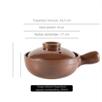 Nyílt lángú agyagedény fogantyúval, csont porcelánból, 2,1–3 l, rizshez és tésztafélékhez