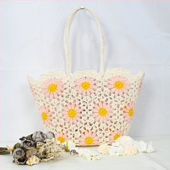 Ováli patchwork horgolt táska, áttört mintával, női vállon hordható táska, koreai stílus