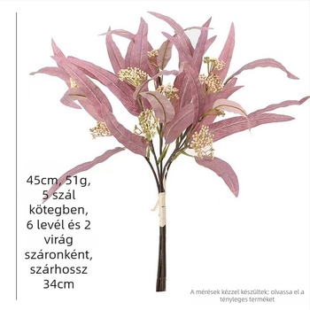 Mesterséges eukaliptusz- és olívalevél, fűzlevelű levelek, virágkészítéshez, 45 cm
