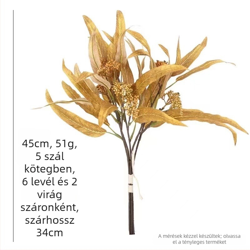 Mesterséges eukaliptusz- és olívalevél, fűzlevelű levelek, virágkészítéshez, 45 cm
