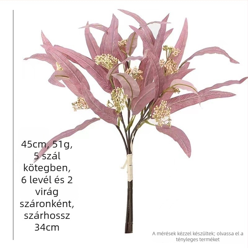 Mesterséges eukaliptusz- és olívalevél, fűzlevelű levelek, virágkészítéshez, 45 cm