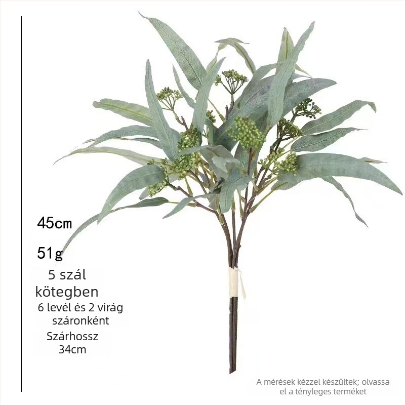 Mesterséges eukaliptusz- és olívalevél, fűzlevelű levelek, virágkészítéshez, 45 cm