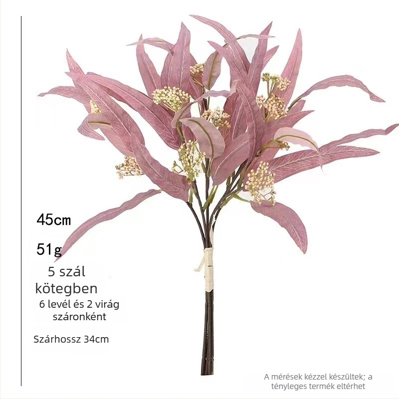 Mesterséges eukaliptusz- és olívalevél, fűzlevelű levelek, virágkészítéshez, 45 cm