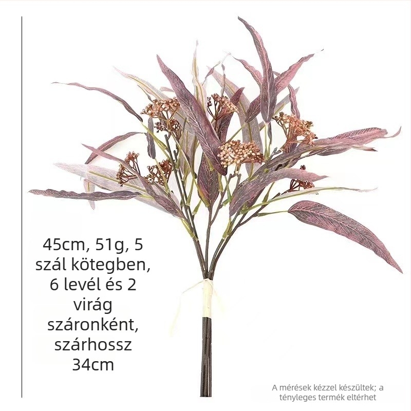 Mesterséges eukaliptusz- és olívalevél, fűzlevelű levelek, virágkészítéshez, 45 cm