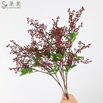 Mesterséges holly ág háromágú Sichuan bors gyümölcsökkel, kínai virágos műalkotás nappali dekorációhoz, előszobába és étkezőasztalhoz