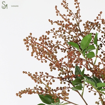 Mesterséges holly ág háromágú Sichuan bors gyümölcsökkel, kínai virágos műalkotás nappali dekorációhoz, előszobába és étkezőasztalhoz