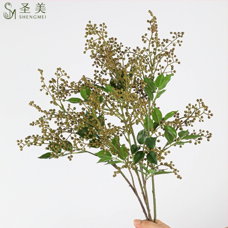 Mesterséges holly ág háromágú Sichuan bors gyümölcsökkel, kínai virágos műalkotás nappali dekorációhoz, előszobába és étkezőasztalhoz