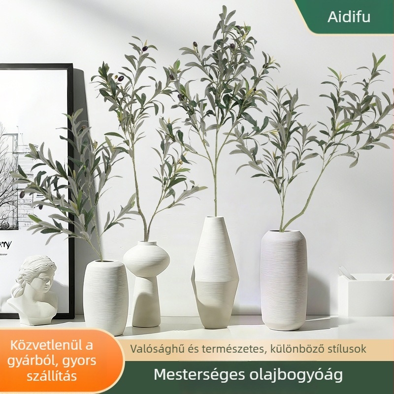 Mesterséges olívaág 10 ággal és olívalevelekkel, otthoni fotózáshoz, dekoratív műzöld növény
