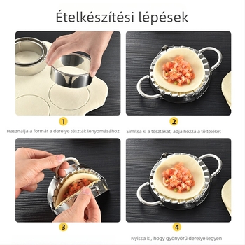 Háztartási dumpling-készítő eszköz, kézi, rozsdamentes acélból, tésztalap összenyomó és virág alakú dumpling forma