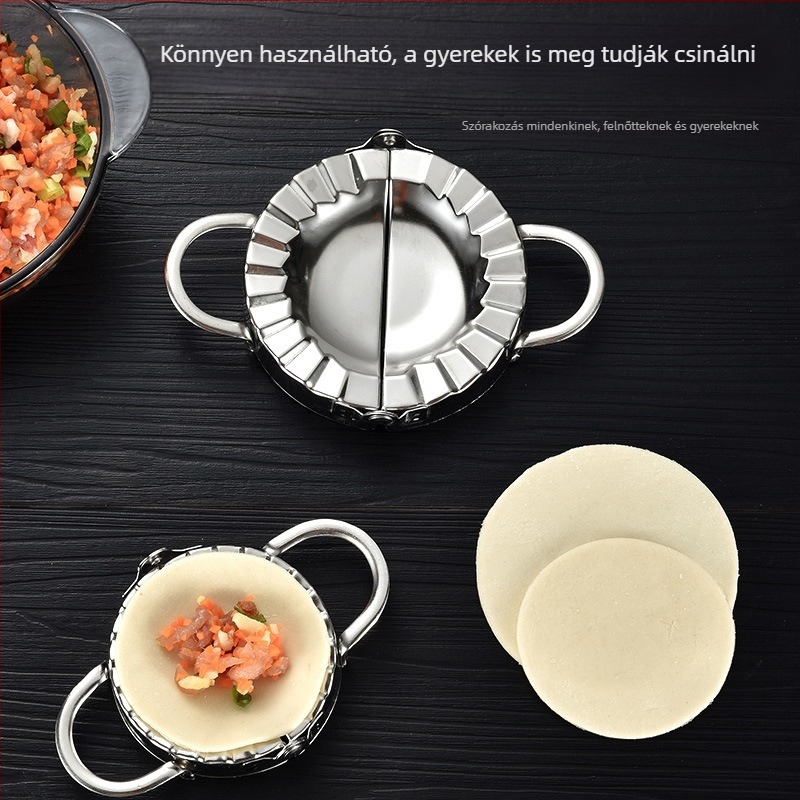Háztartási dumpling-készítő eszköz, kézi, rozsdamentes acélból, tésztalap összenyomó és virág alakú dumpling forma