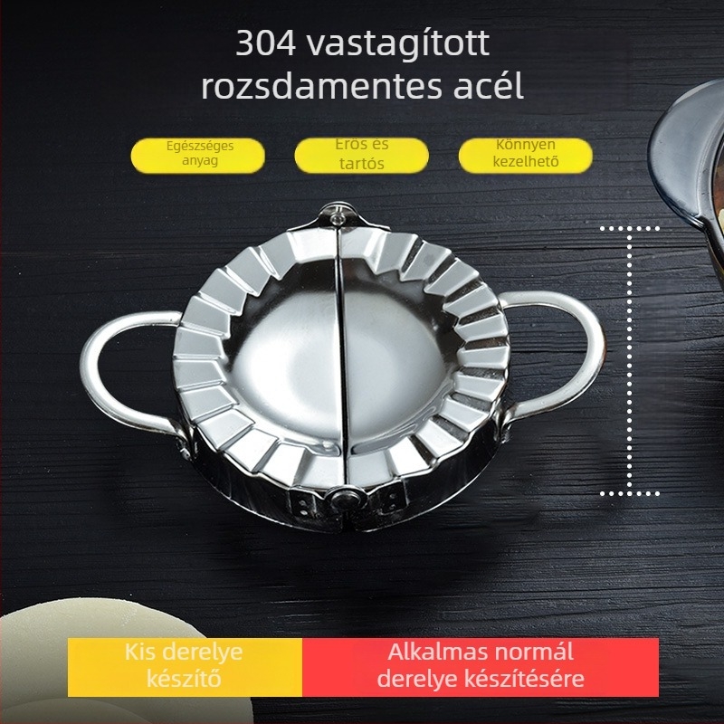 Háztartási dumpling-készítő eszköz, kézi, rozsdamentes acélból, tésztalap összenyomó és virág alakú dumpling forma