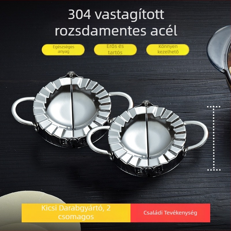 Háztartási dumpling-készítő eszköz, kézi, rozsdamentes acélból, tésztalap összenyomó és virág alakú dumpling forma