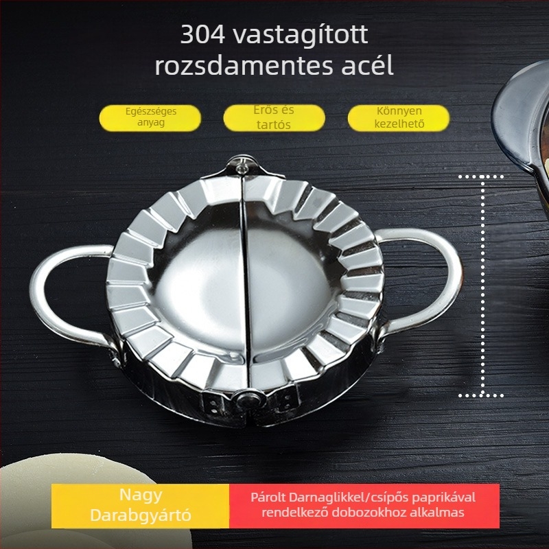 Háztartási dumpling-készítő eszköz, kézi, rozsdamentes acélból, tésztalap összenyomó és virág alakú dumpling forma