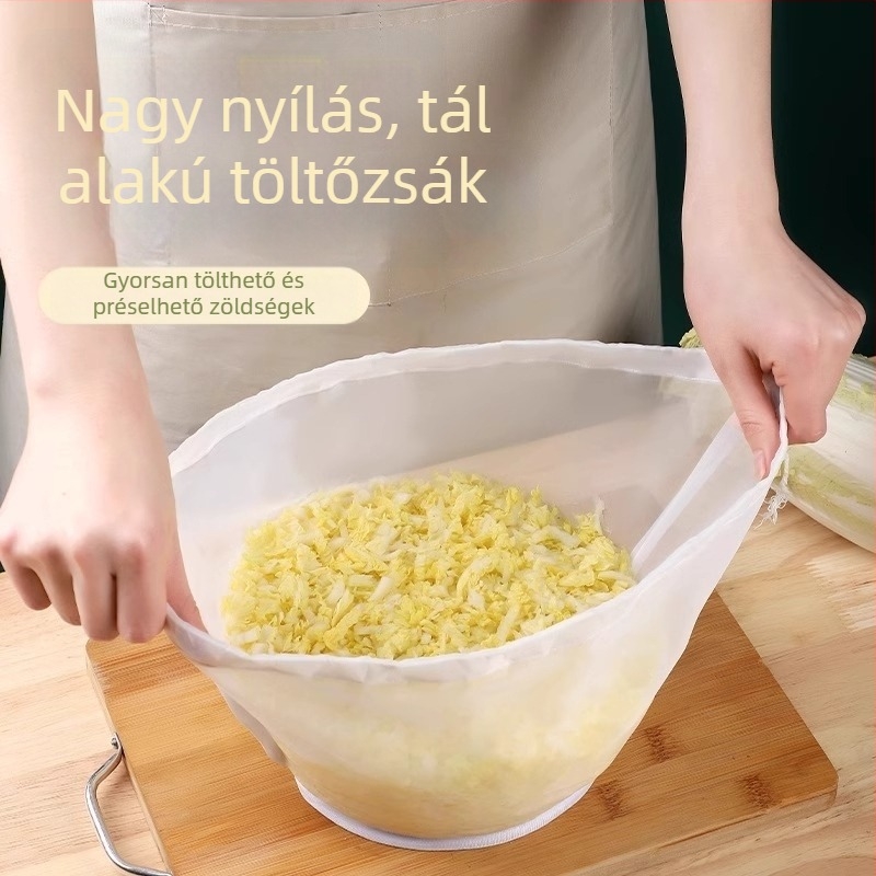 Gombóc töltelék nyomózsák, zöldségek préselő és leszívó tasak, szójatej szűrőzsák, konyhai szárító