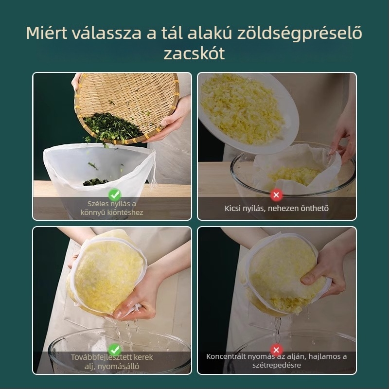 Gombóc töltelék nyomózsák, zöldségek préselő és leszívó tasak, szójatej szűrőzsák, konyhai szárító