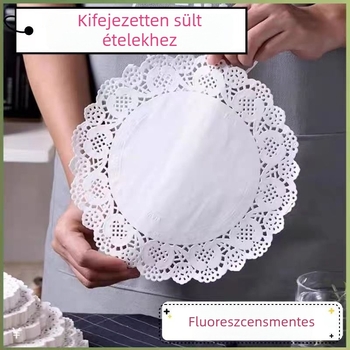 Olajfelszívó sütőpapír sütéshez és fritéshez, csipkés szélű, kerek virágmintás alátét tortákhoz és pizzákhoz, sütőben használható