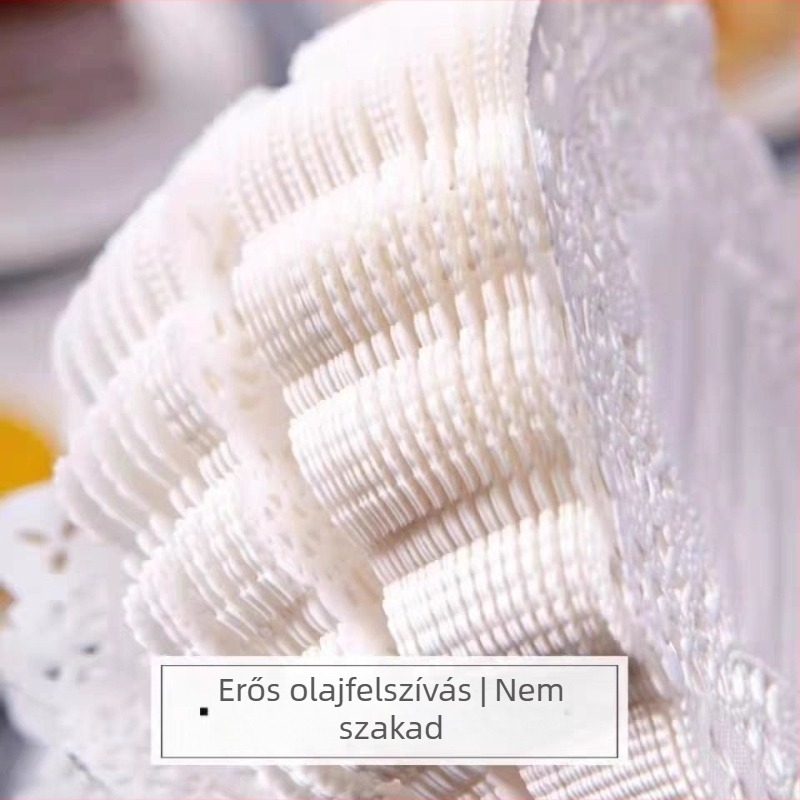 Olajfelszívó sütőpapír sütéshez és fritéshez, csipkés szélű, kerek virágmintás alátét tortákhoz és pizzákhoz, sütőben használható
