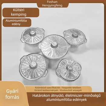 Egyszer használatos alumínium fóliás fazék kültéri kempingezéshez és elviteles csomagoláshoz, élelmiszer-minőségű, alkalmas forró ételekhez