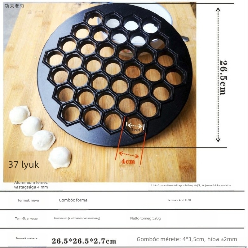 Nagy méretű dumpling-készítő alumíniumötvözetből, vastabb formázó, 37 darab egyszerre, teljes fém