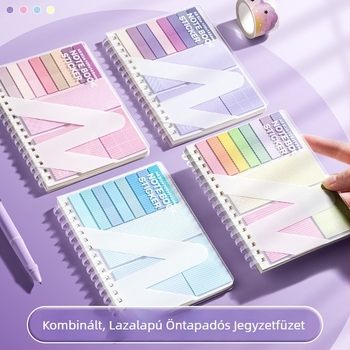 Kinyitható notesz ragasztós jegyzetekkel, sokoldalú, több konfiguráció, diákoknak, elegáns megjelenés