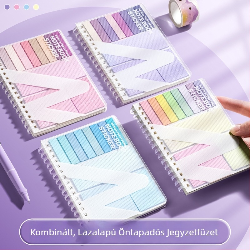 Kinyitható notesz ragasztós jegyzetekkel, sokoldalú, több konfiguráció, diákoknak, elegáns megjelenés