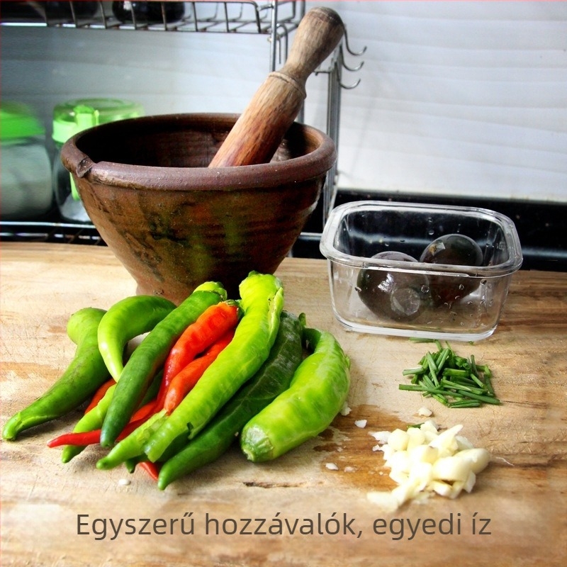 Kerámia mozsár háztartási használatra – fokhagyma és csípős paprika őrlő, hagyományos stílus