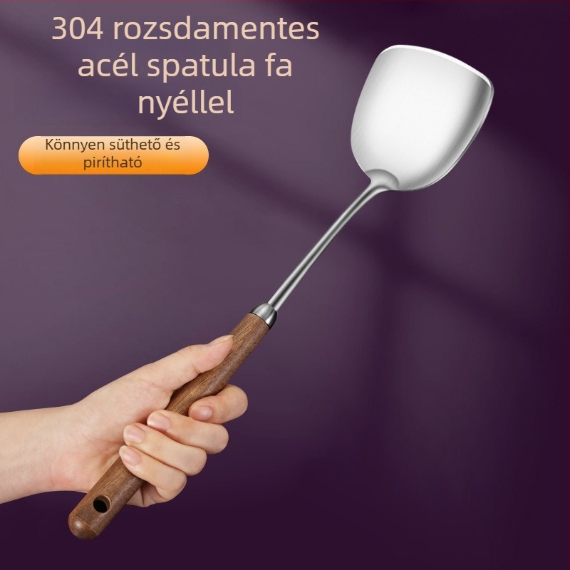 316 rozsdamentes acélból készült konyhai készlet diófa fogantyúval — spatula, leveskanál, merőkanál, szűrő