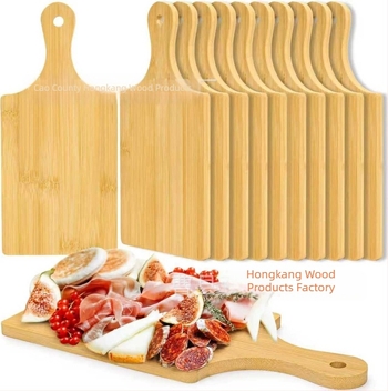 Bambusz vágódeszka fogantyúval, kétoldalas, pizza, steak és gyümölcsök számára