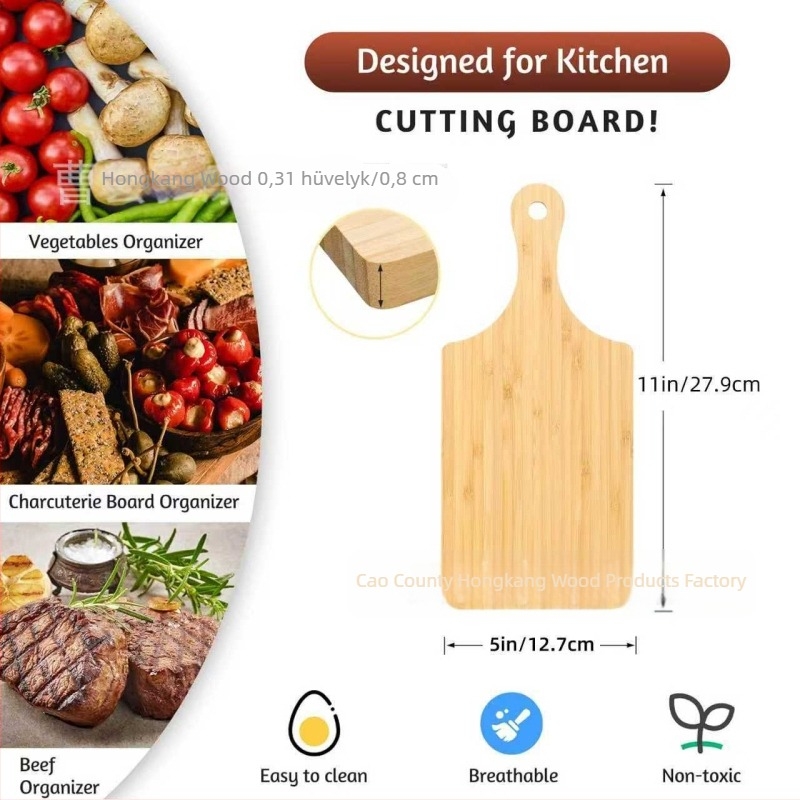 Bambusz vágódeszka fogantyúval, kétoldalas, pizza, steak és gyümölcsök számára