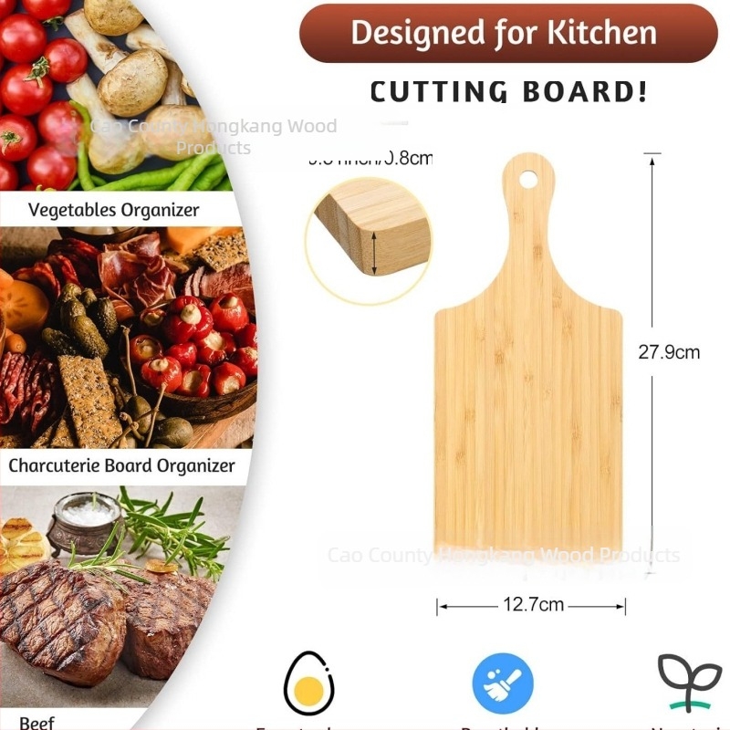 Bambusz vágódeszka fogantyúval, kétoldalas, pizza, steak és gyümölcsök számára
