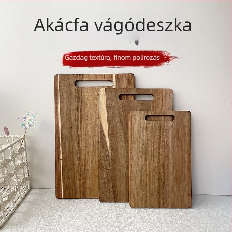 Akácfa vágódeszka fogantyúval, hordozható, kétoldalas konyhai vágódeszka, fa tálca