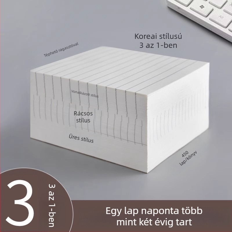 Három az egyben notesz INS stílusban, koreai ihletésű diákoknak, téphető jegyzetlapokkal, kreatív tanuláshoz, magas vizuális vonzerő, ragasztómentes