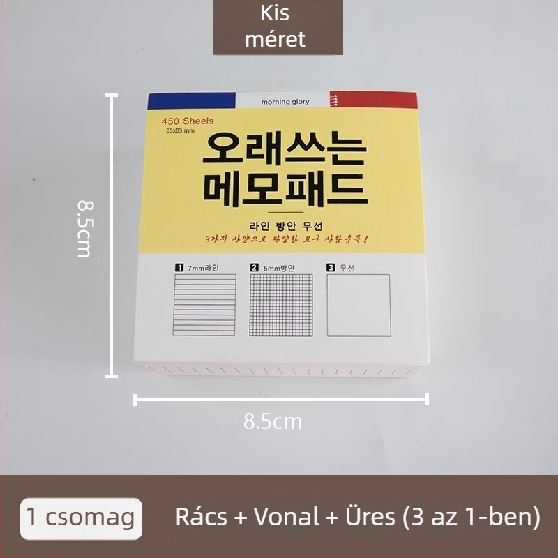 Három az egyben notesz INS stílusban, koreai ihletésű diákoknak, téphető jegyzetlapokkal, kreatív tanuláshoz, magas vizuális vonzerő, ragasztómentes
