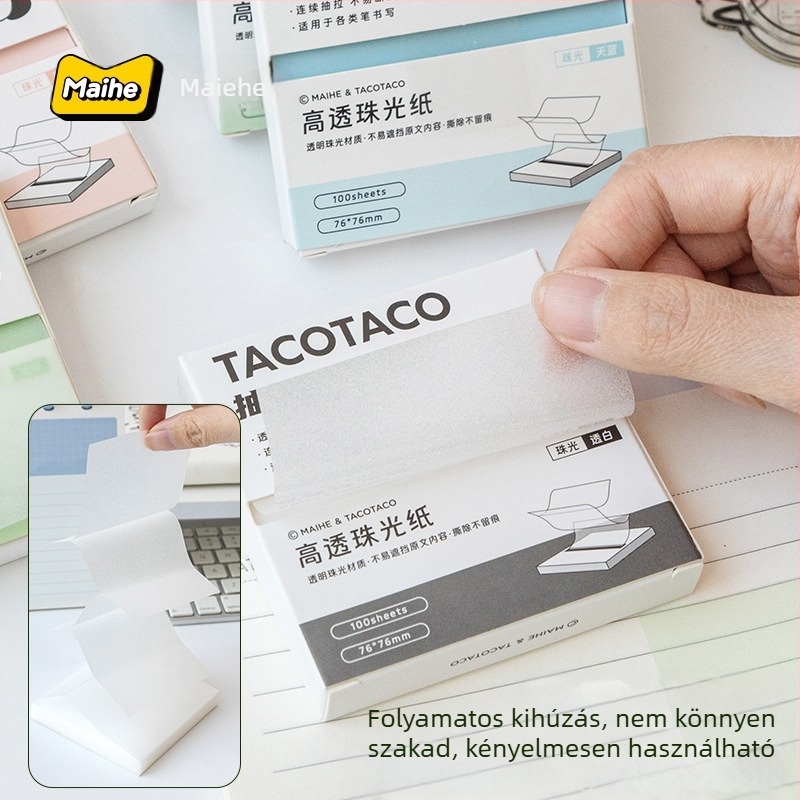 Tacotaco Öntapadó Jegyzet Doboz Húzható Mechanizmussal, Gyöngyházfényű és Átlátszó Karikatúra Jegyzetpapírral Középiskolásoknak