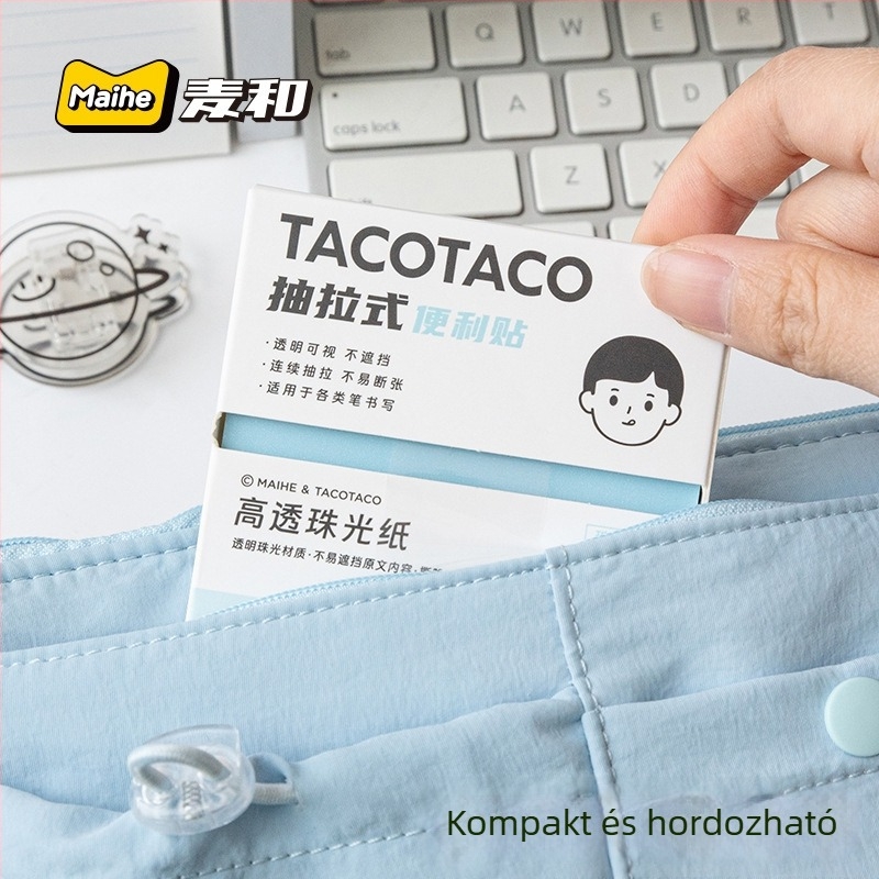 Tacotaco Öntapadó Jegyzet Doboz Húzható Mechanizmussal, Gyöngyházfényű és Átlátszó Karikatúra Jegyzetpapírral Középiskolásoknak