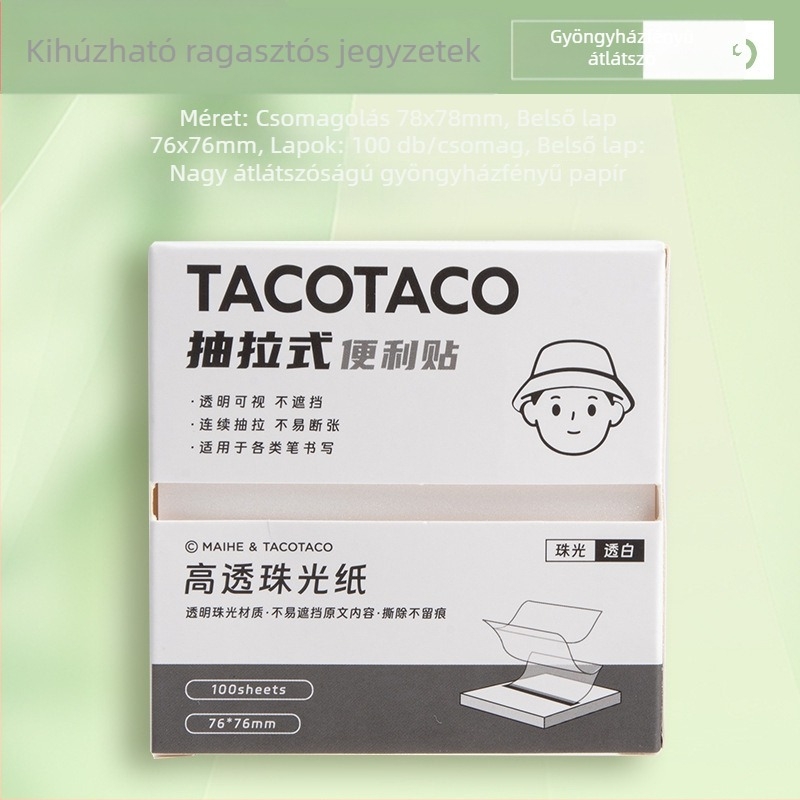 Tacotaco Öntapadó Jegyzet Doboz Húzható Mechanizmussal, Gyöngyházfényű és Átlátszó Karikatúra Jegyzetpapírral Középiskolásoknak