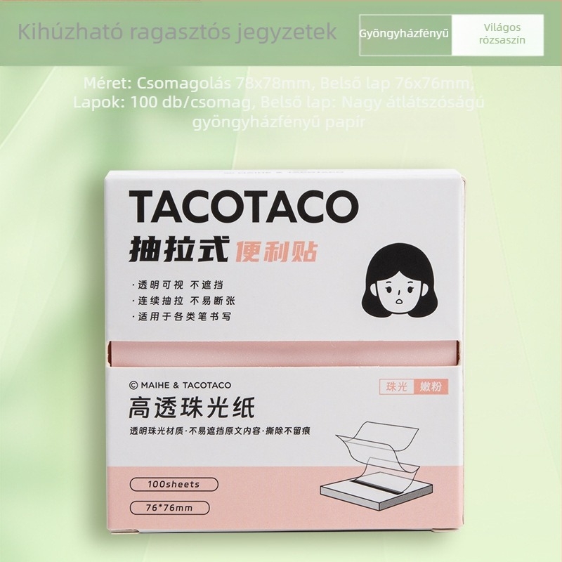 Tacotaco Öntapadó Jegyzet Doboz Húzható Mechanizmussal, Gyöngyházfényű és Átlátszó Karikatúra Jegyzetpapírral Középiskolásoknak