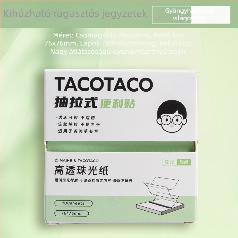 Tacotaco Öntapadó Jegyzet Doboz Húzható Mechanizmussal, Gyöngyházfényű és Átlátszó Karikatúra Jegyzetpapírral Középiskolásoknak