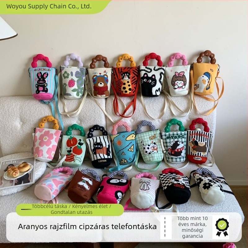 Koreai stílusú felhő alakú fogantyúval ellátott kereszt-táska telefonhoz, eredeti kötött dizájn, állítható cipzáros vödrös táska, női kötött táska
