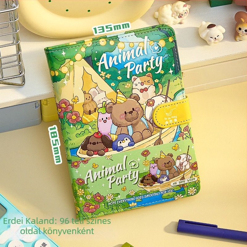 Cartoon Bear aranyos kölyökkutya jegyzetfüzet bőrborítású és mágneses zárással, hordozható napló