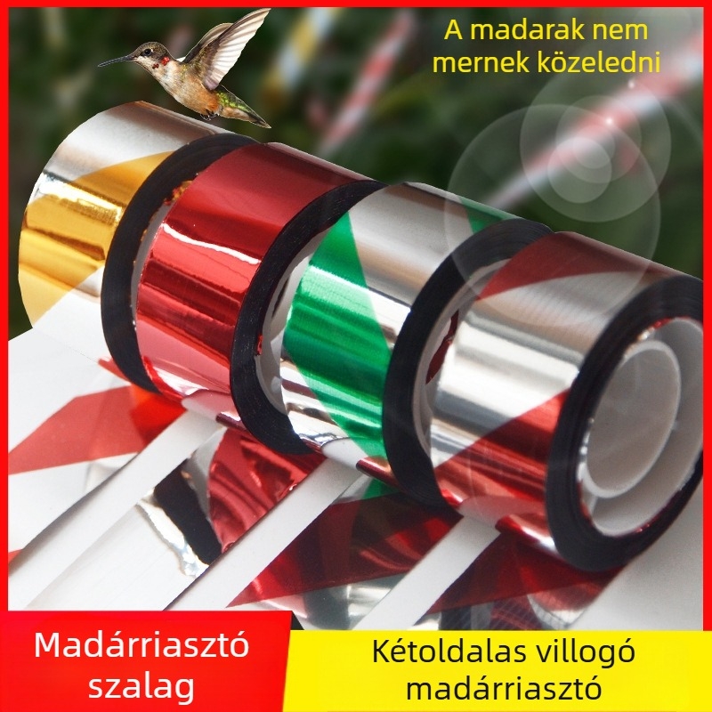 Színes, fényvisszaverő madárriasztó szalag ültetvényekhez és farmokhoz