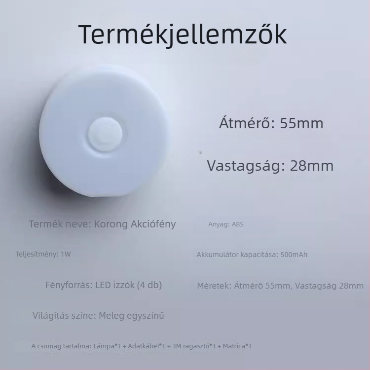 Újratölthető kör alakú éjjeli lámpa érintéses kapcsolóval, érintéses világítás, intelligens vezérlés, 5,5 cm átmérő, PVC árnyékoló